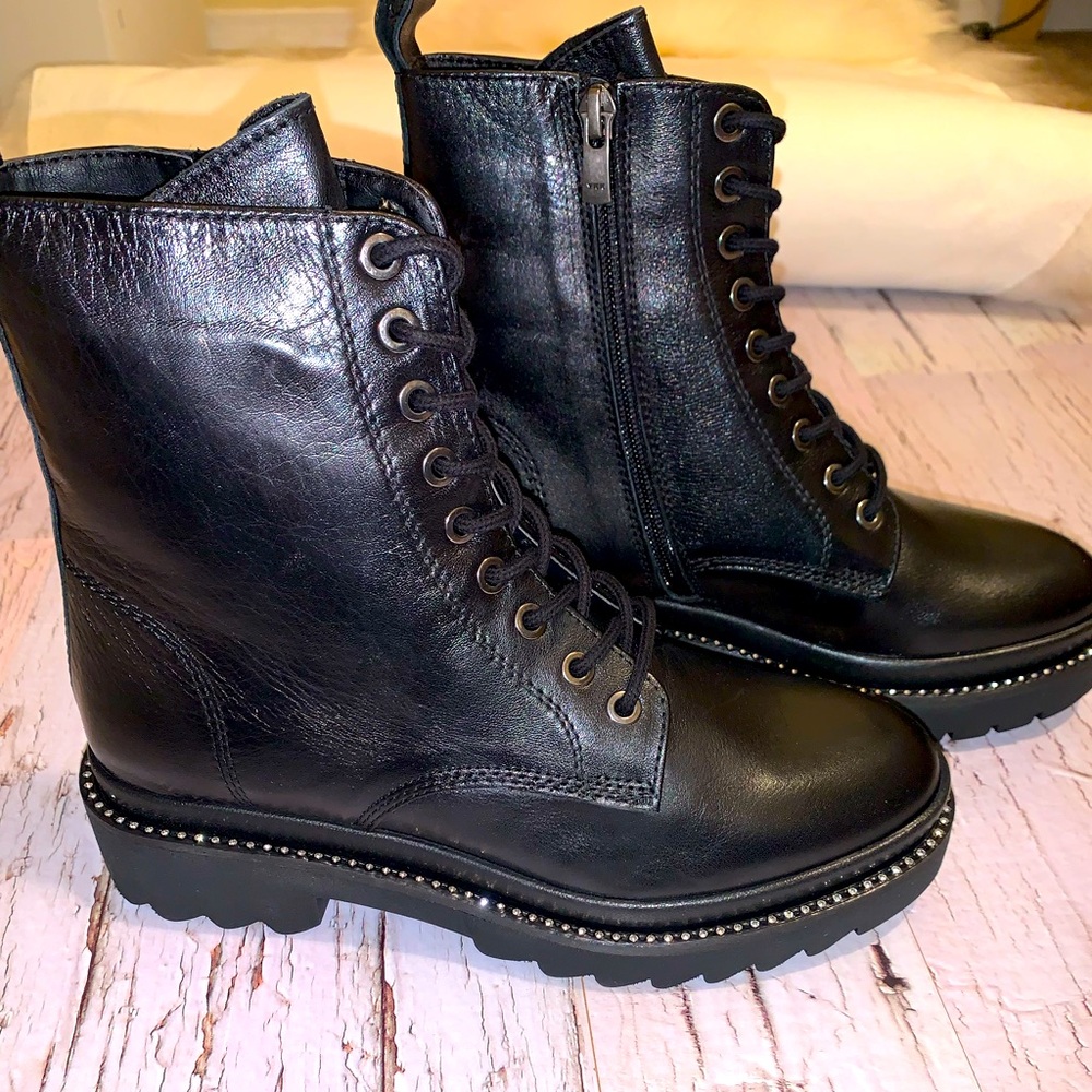 Aldo leather combat boots with crystals